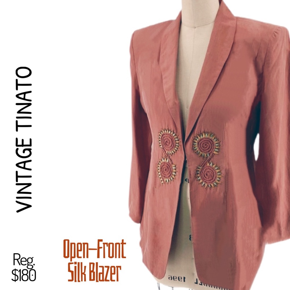 Vintage TINATO Open-Front Silk Embroidered Blazer